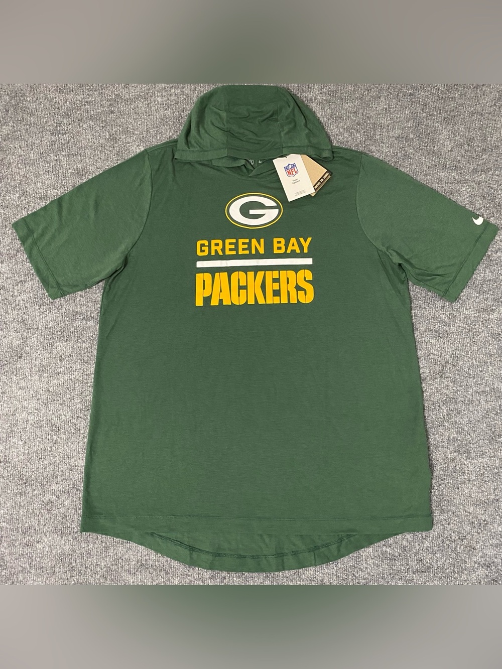 Nike Green Bay Packers Tri Blend Short Sleeve Hoodie Shirt Mens Large NWT
